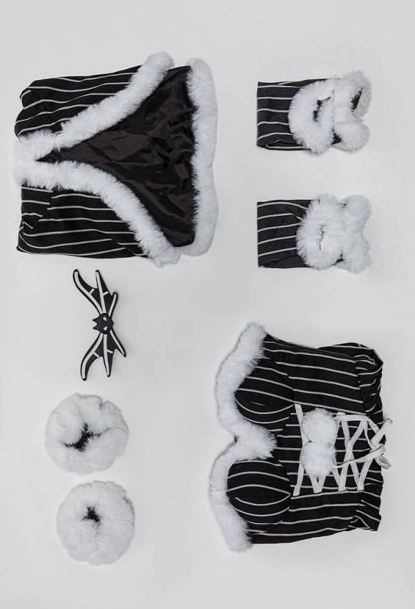 Sweet Nightmare Jack Skellington Style Gothic Costume Striped Dress with Cloak and Sleeves Christmas Outfits Sweet Nightmare Jack Skellington Style Gothic Costume Striped Dress with Cloak and Sleeves Christmas Outfits