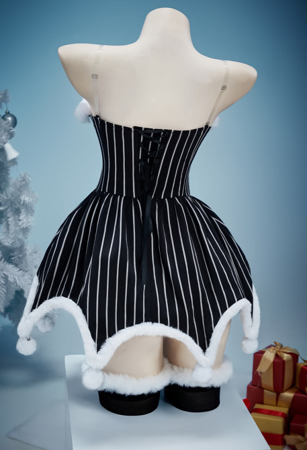 Sweet Nightmare Jack Skellington Style Gothic Costume Striped Dress with Cloak and Sleeves Christmas Outfits Sweet Nightmare Jack Skellington Style Gothic Costume Striped Dress with Cloak and Sleeves Christmas Outfits
