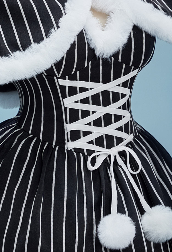 Sweet Nightmare Jack Skellington Style Gothic Costume Striped Dress with Cloak and Sleeves Christmas Outfits Sweet Nightmare Jack Skellington Style Gothic Costume Striped Dress with Cloak and Sleeves Christmas Outfits