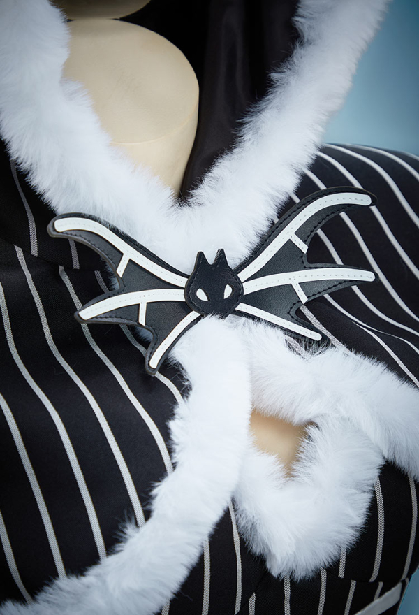 Sweet Nightmare Jack Skellington Style Gothic Costume Striped Dress with Cloak and Sleeves Christmas Outfits Sweet Nightmare Jack Skellington Style Gothic Costume Striped Dress with Cloak and Sleeves Christmas Outfits