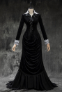 Crimson Peak Derivative Gothic Black Vintage Velvet Bustle Top Skirt Set Dark Style Long Sleeve Top and Long Skirt