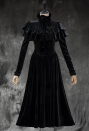 Crimson Cage Gothic Black Velvet Dress Vintage Waist-hugging Dress with Ruffled Cape
