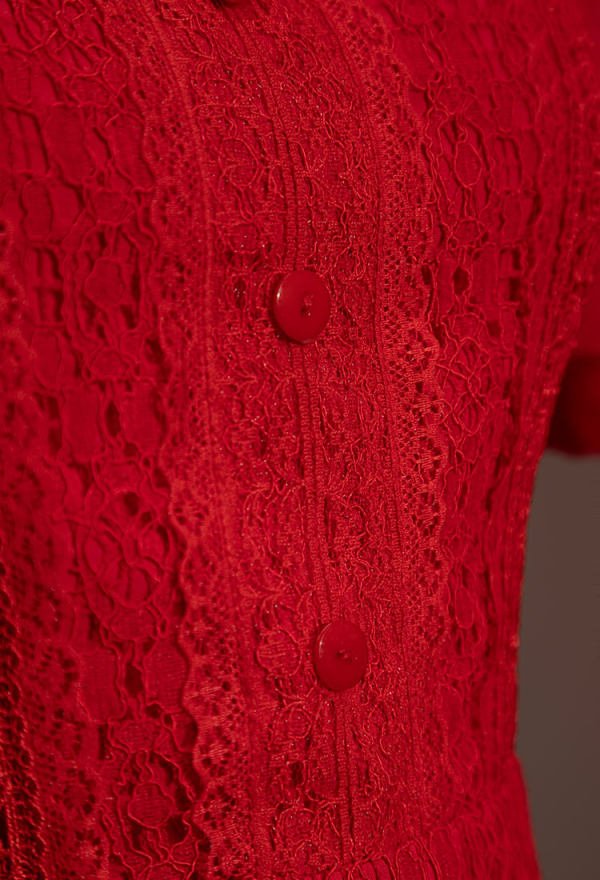 Meowcos.com Blood Pearl Halloween Red A-line Dress Lace Puffy Sleeve Dress with Headpiece