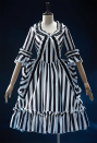 Sleepy Hollow Derivative Grave Grain Gothic Black and White Striped Dress Vintage Style Ruffle Dress