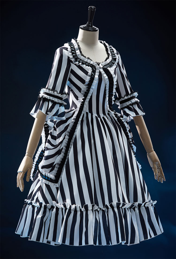 Sleepy Hollow Derivative Grave Grain Gothic Black and White Striped Dress Vintage Style Ruffle Dress Sleepy Hollow Derivative Grave Grain Gothic Black and White Striped Dress Vintage Style Ruffle Dress