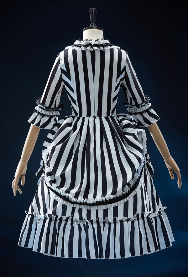 Sleepy Hollow Derivative Grave Grain Gothic Black and White Striped Dress Vintage Style Ruffle Dress Sleepy Hollow Derivative Grave Grain Gothic Black and White Striped Dress Vintage Style Ruffle Dress