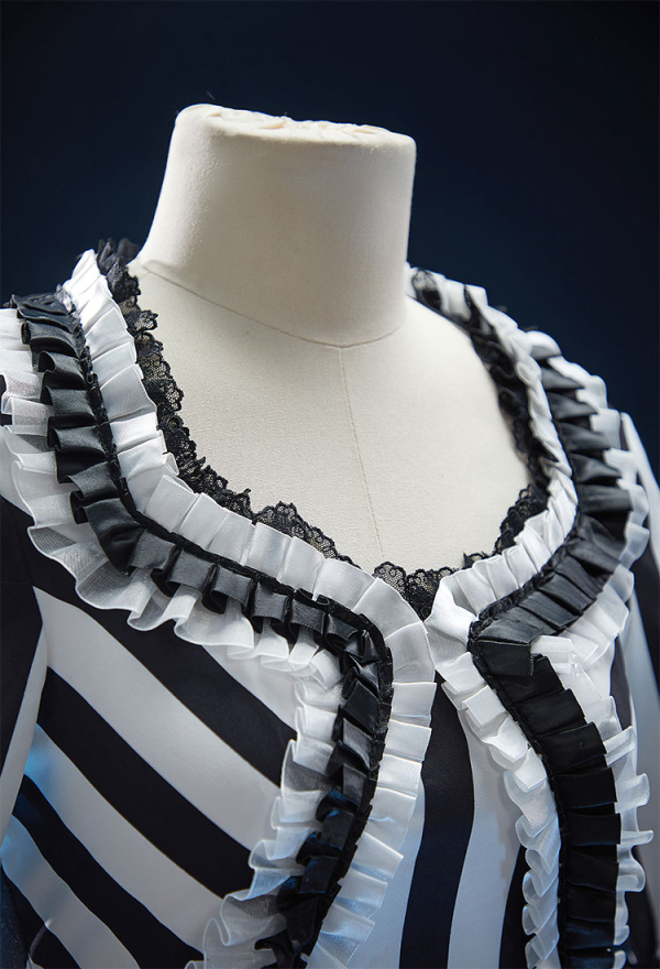 Sleepy Hollow Derivative Grave Grain Gothic Black and White Striped Dress Vintage Style Ruffle Dress Sleepy Hollow Derivative Grave Grain Gothic Black and White Striped Dress Vintage Style Ruffle Dress