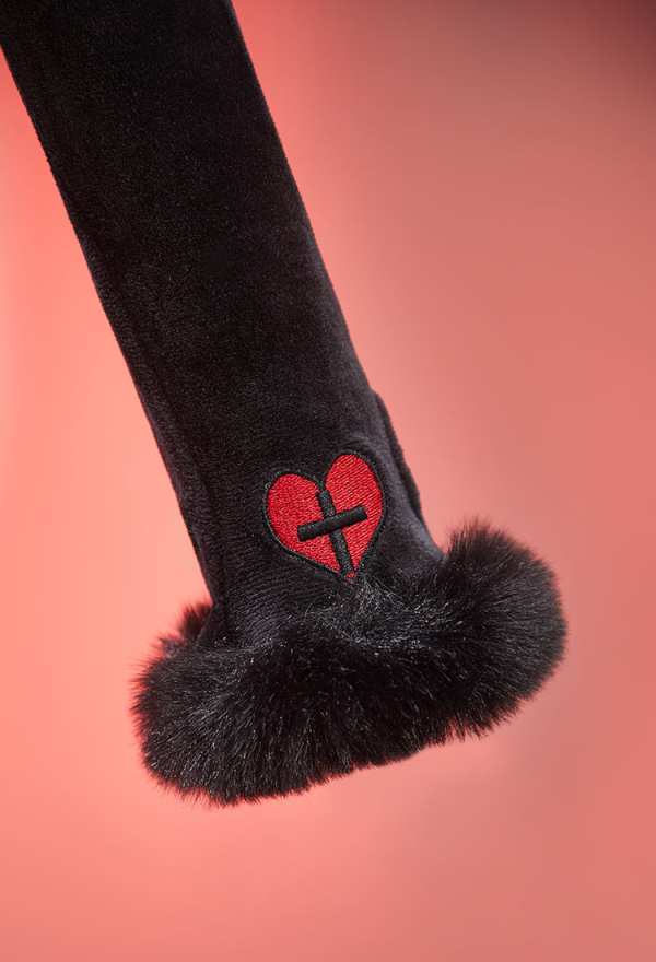 Midnight Meow Gothic Black and Red Cat Bodysuit Plush Deep V Bodysuit with Tail and Socks Midnight Meow Gothic Black and Red Cat Bodysuit Plush Deep V Bodysuit with Tail and Socks