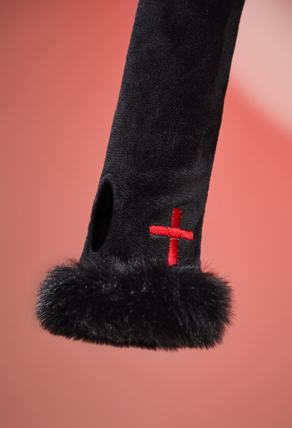 Midnight Meow Gothic Black and Red Cat Bodysuit Plush Deep V Bodysuit with Tail and Socks Midnight Meow Gothic Black and Red Cat Bodysuit Plush Deep V Bodysuit with Tail and Socks