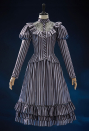 Corpse Bride Derivative The Bride Gothic Striped Suit Retro Style Mesh Patchwork Long-sleeved Top and Multi-layer Skirt