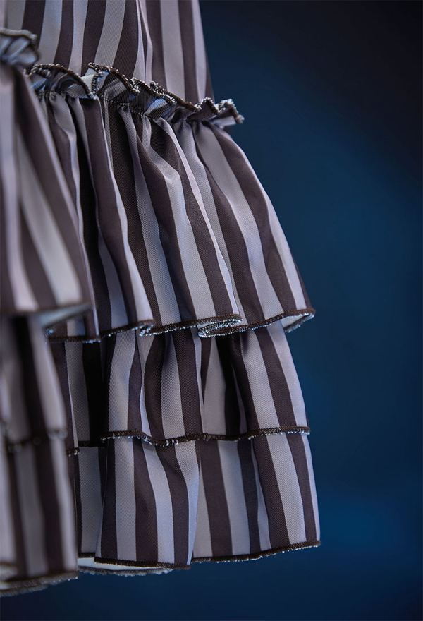 Corpse Bride Derivative The Bride Gothic Striped Suit Retro Style Mesh Patchwork Long-sleeved Top and Multi-layer Skirt Corpse Bride Derivative The Bride Gothic Striped Suit Retro Style Mesh Patchwork Long-sleeved Top and Multi-layer Skirt