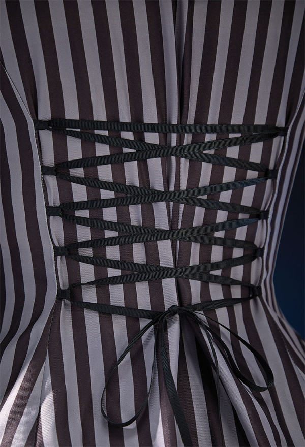 Corpse Bride Derivative The Bride Gothic Striped Suit Retro Style Mesh Patchwork Long-sleeved Top and Multi-layer Skirt Corpse Bride Derivative The Bride Gothic Striped Suit Retro Style Mesh Patchwork Long-sleeved Top and Multi-layer Skirt