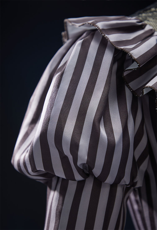 Corpse Bride Derivative The Bride Gothic Striped Suit Retro Style Mesh Patchwork Long-sleeved Top and Multi-layer Skirt Corpse Bride Derivative The Bride Gothic Striped Suit Retro Style Mesh Patchwork Long-sleeved Top and Multi-layer Skirt