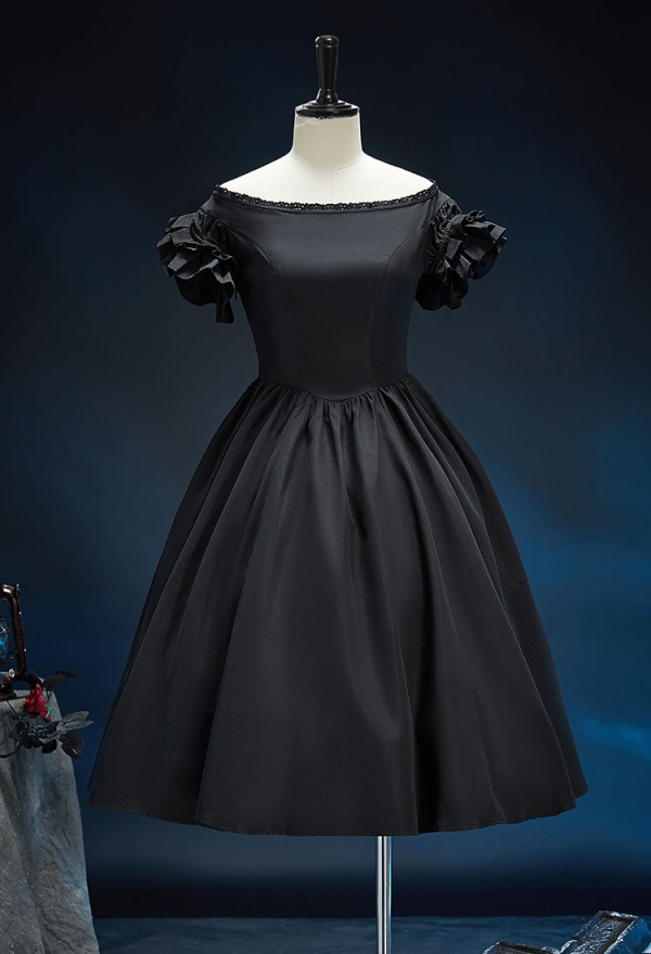 Nosferatu-A Symphony Of horror Derivative Moonrot Shadow Gothic Black Strapless Dress Dark Style Dress with Puffed Sleeves