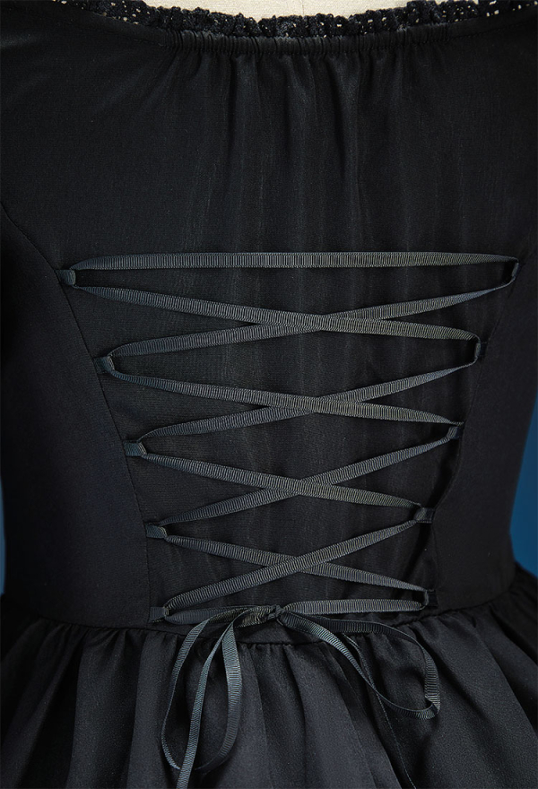 Nosferatu-A Symphony Of horror Derivative Moonrot Shadow Gothic Black Strapless Dress Dark Style Dress with Puffed Sleeves