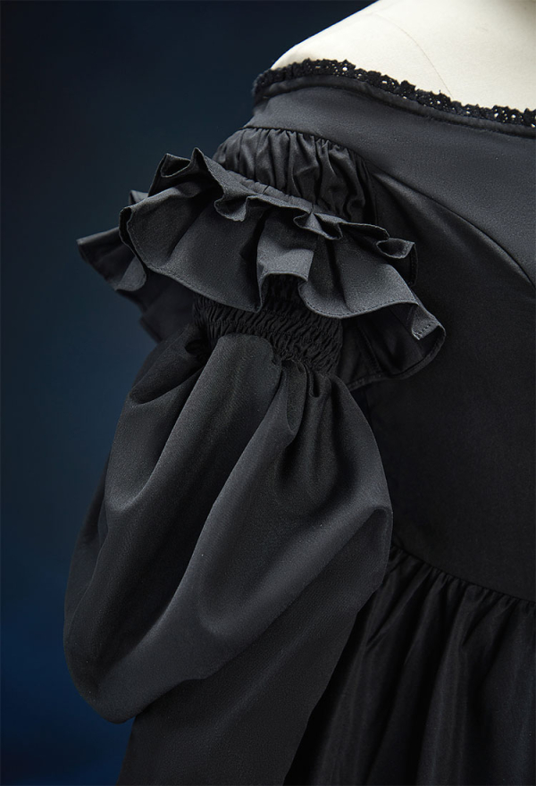 Nosferatu-A Symphony Of horror Derivative Moonrot Shadow Gothic Black Strapless Dress Dark Style Dress with Puffed Sleeves