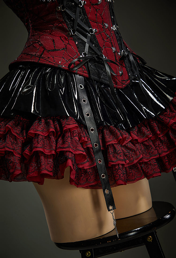 Gothic Multi-Layered Mini Skirt Dark Punk Style PU Leather Skirt