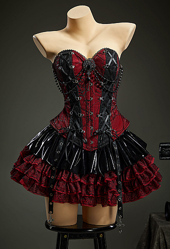 Gothic Multi-Layered Mini Skirt Dark Punk Style PU Leather Skirt