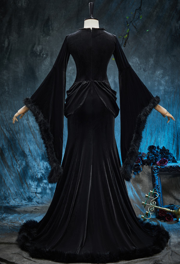 Morticia's Shadow Halloween Gothic Black Winter Velvet Gown Dress Vampire Style Fishtail Dress Morticia's Shadow Halloween Gothic Black Winter Velvet Gown Dress Vampire Style Fishtail Dress