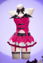Haunted Night Gothic Corset Skirt Set Irregular Bat Styled Top and Multi-layered Mini Skirt with Collar and Gloves