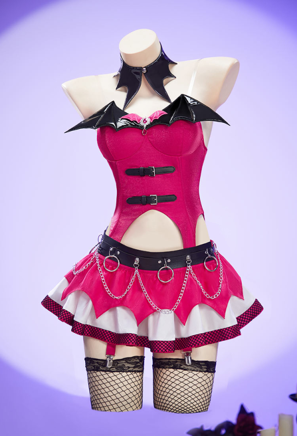 Haunted Night Gothic Corset Skirt Set Irregular Bat Styled Top and Multi-layered Mini Skirt with Collar and Gloves Haunted Night Gothic Corset Skirt Set Irregular Bat Styled Top and Multi-layered Mini Skirt with Collar and Gloves