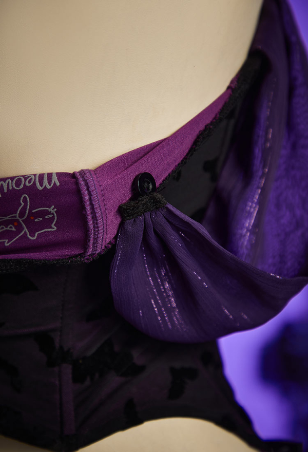 Haunted Night Gothic Black Purple Corset Skirt Set Lace-up Detachable Corset and Layered Mini Skirt with Necklace and Gloves Haunted Night Gothic Black Purple Corset Skirt Set Lace-up Detachable Corset and Layered Mini Skirt with Necklace and Gloves