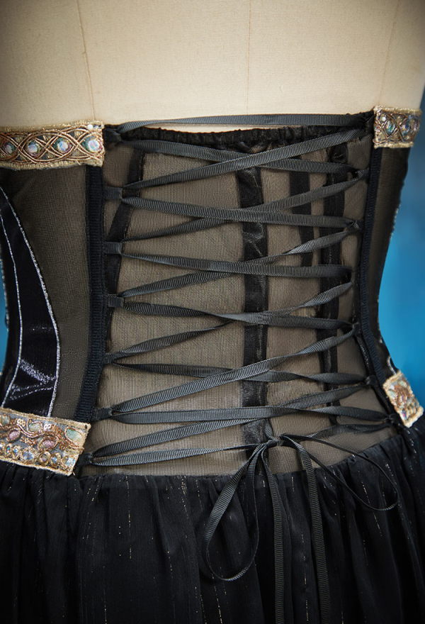 Spectral Petal Gothic Black Off-Shoulder Cutout Dress Vampire Bride Dress with Shawls and Chain