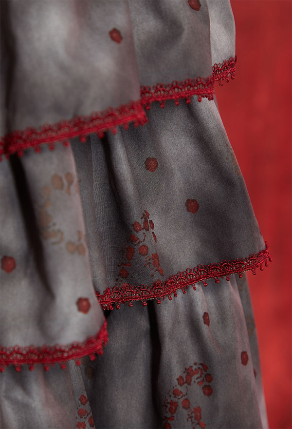 Faded Crimson Gothic Vintage Set U-Neck Top and Ruffled Skirt with Corset and Gloves Faded Crimson Gothic Vintage Set U-Neck Top and Ruffled Skirt with Corset and Gloves