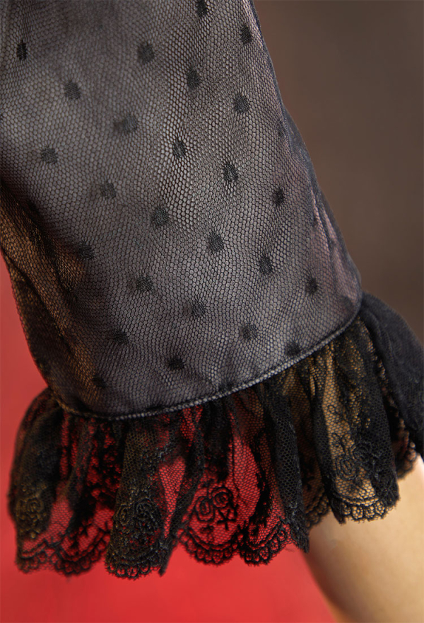 Faded Crimson Gothic Vintage Set U-Neck Top and Ruffled Skirt with Corset and Gloves Faded Crimson Gothic Vintage Set U-Neck Top and Ruffled Skirt with Corset and Gloves