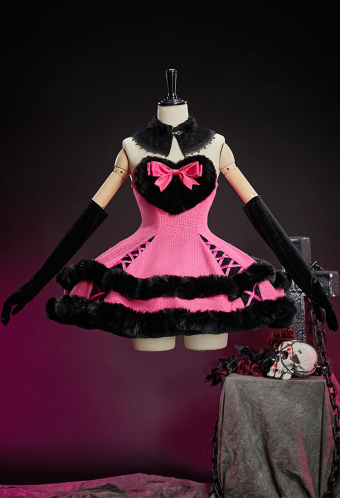 Haunted Night Pink Winter Dress Set Double Layared Gown with Collar and Sleeves