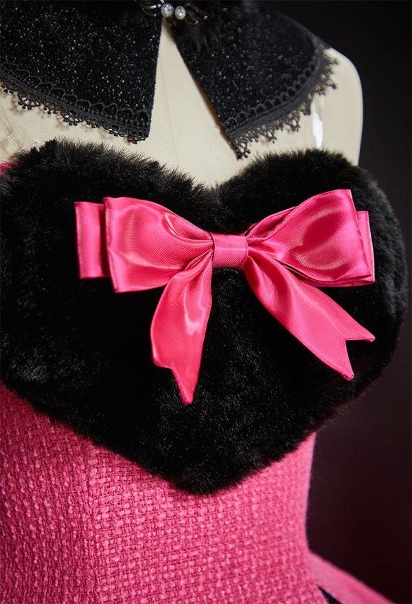Haunted Night Pink Winter Dress Set Double Layared Gown with Collar and Sleeves