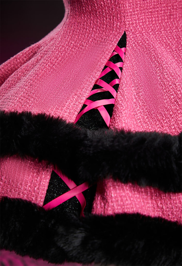 Haunted Night Pink Winter Dress Set Double Layared Gown with Collar and Sleeves