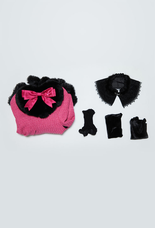 Haunted Night Pink Winter Dress Set Double Layared Gown with Collar and Sleeves