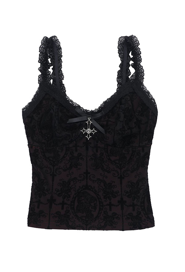 Gothic Black Red Lace Tank Top Dark Style Floral Slim Camisole Gothic Black Red Lace Tank Top Dark Style Floral Slim Camisole