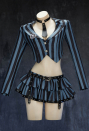 Gloom Thread Gothic Halloween Academia Set Striped Jacket and Layered Skirt with Tie and Stockings