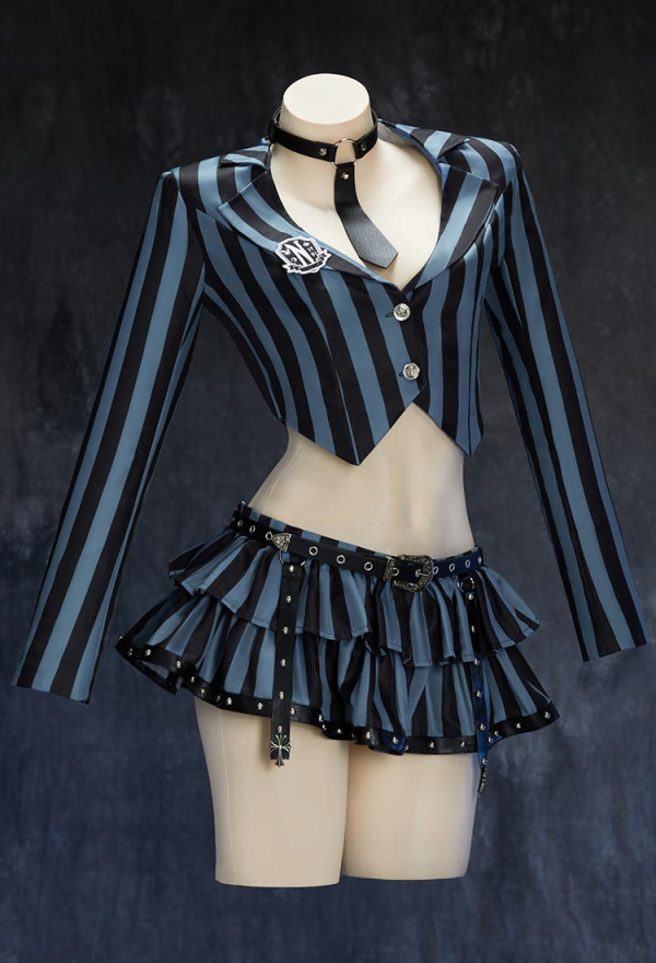 Gloom Thread Gothic Halloween Academia Set Striped Jacket and Layered Skirt with Tie and Stockings Gloom Thread Gothic Halloween Academia Set Striped Jacket and Layered Skirt with Tie and Stockings
