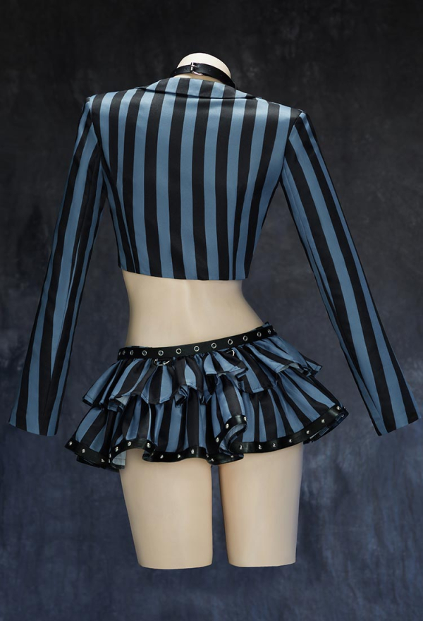 Gloom Thread Gothic Halloween Academia Set Striped Jacket and Layered Skirt with Tie and Stockings Gloom Thread Gothic Halloween Academia Set Striped Jacket and Layered Skirt with Tie and Stockings