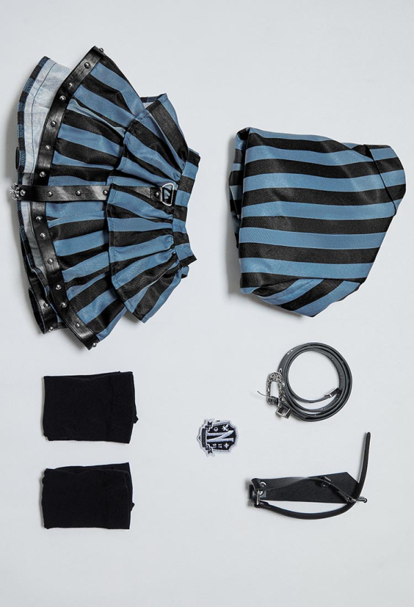 Gloom Thread Gothic Halloween Academia Set Striped Jacket and Layered Skirt with Tie and Stockings Gloom Thread Gothic Halloween Academia Set Striped Jacket and Layered Skirt with Tie and Stockings
