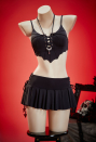 Dark Bat Gothic Black Two Piece Swimsuit Bat Shaped Top and Culottes Bathing Suit