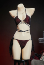 Nocturnal Waves Gothic Black Red Bat Pattern Two-piece Swimsuit Dark Style Lace Up Swimwear with Wrap Skirt