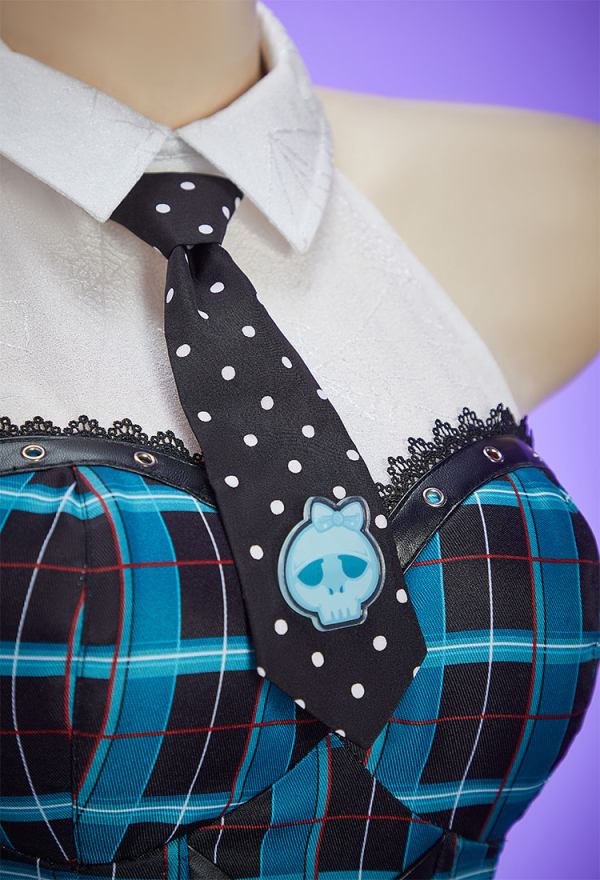 Haunted Night Gothic Blue Black Plaid Set Hanging Neck Top and Mini Skirt with Gloves and Tie Haunted Night Gothic Blue Black Plaid Set Hanging Neck Top and Mini Skirt with Gloves and Tie