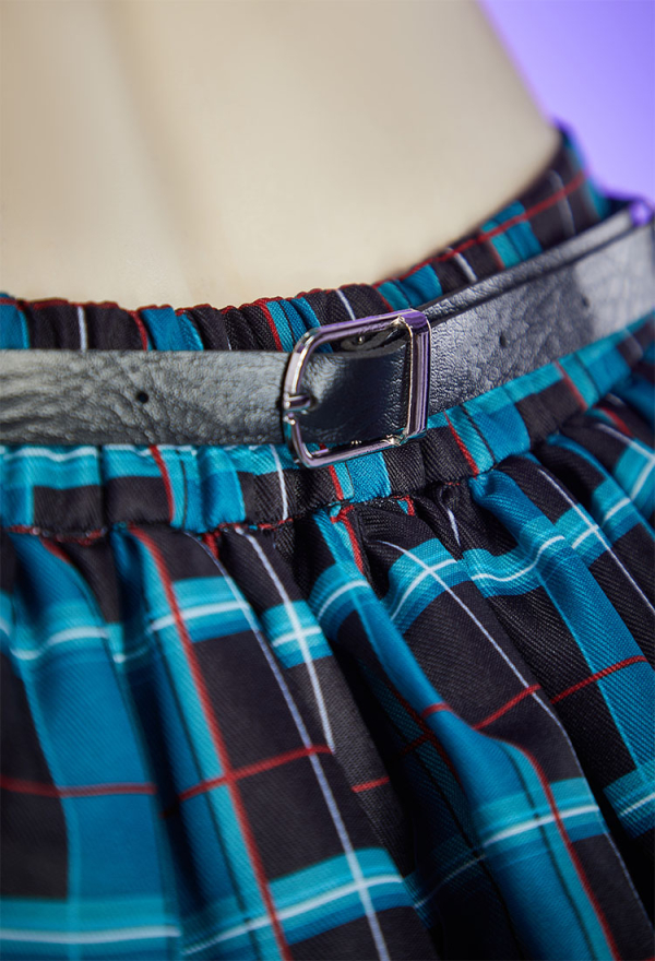 Haunted Night Gothic Blue Black Plaid Set Hanging Neck Top and Mini Skirt with Gloves and Tie Haunted Night Gothic Blue Black Plaid Set Hanging Neck Top and Mini Skirt with Gloves and Tie