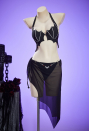 Night Widow Gothic Black Devil Wings Two-piece Swimsuit Bikini Set Halter Wings Styled Top Briefs Bathing Suit with Wrap Skirt