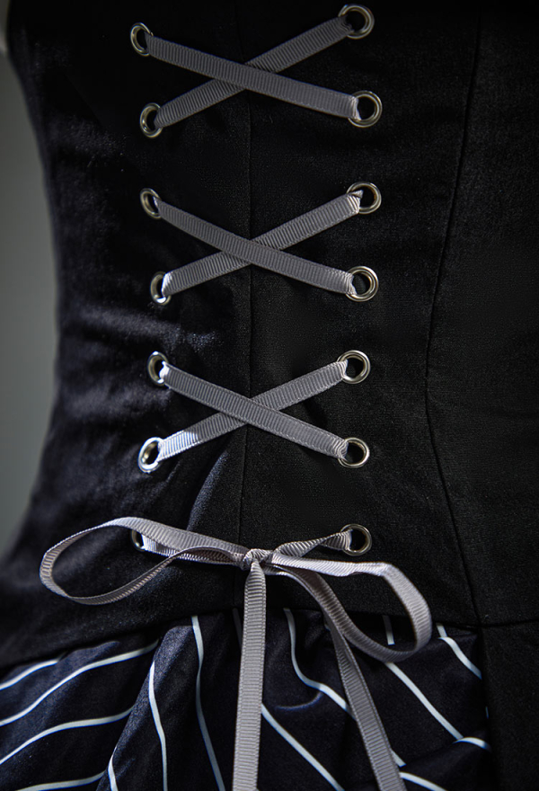 Sweet Nightmare Jack Skellington Style Gothic Costume Long Sleeve Dress with Corset and Tie
