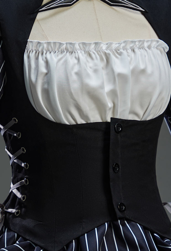 Sweet Nightmare Jack Skellington Style Gothic Costume Long Sleeve Dress with Corset and Tie