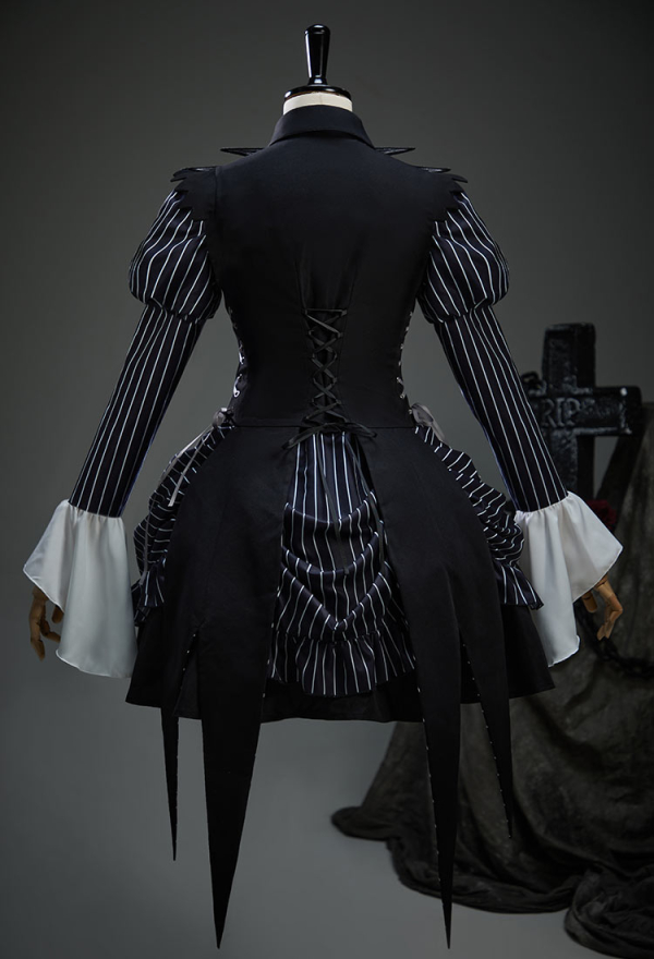 Sweet Nightmare Jack Skellington Style Gothic Costume Long Sleeve Dress with Corset and Tie