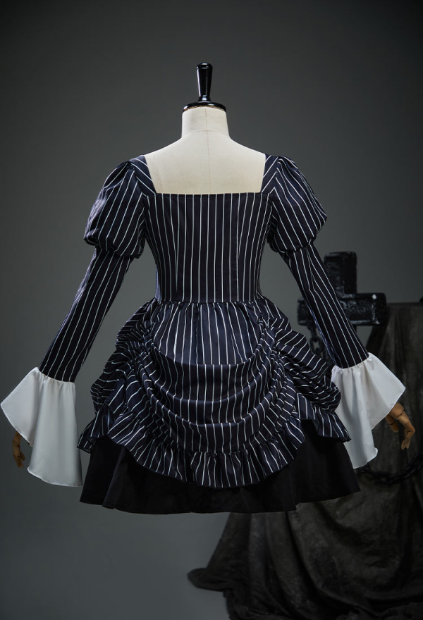 Sweet Nightmare Jack Skellington Style Gothic Costume Long Sleeve Dress with Corset and Tie
