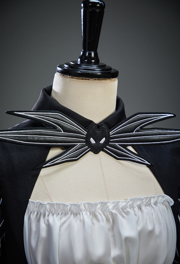 Sweet Nightmare Jack Skellington Style Gothic Costume Long Sleeve Dress with Corset and Tie