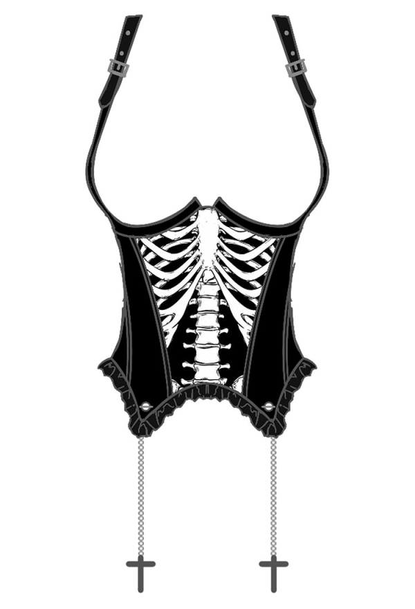 Gothic Skeleton Corset Black Shoulder Straps Adjustable Corset with Chains