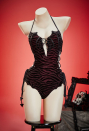 Dark Bat Gothic Red Black Bat One Piece Swimsuit Side Cutout Lace-Up Halter Bathing Suit